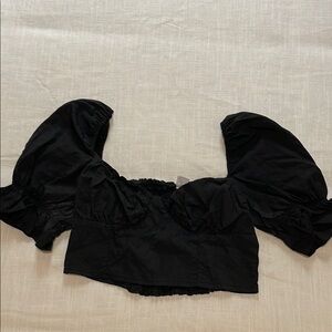 H&M Black Puff Sleeve Bustier Crop Top